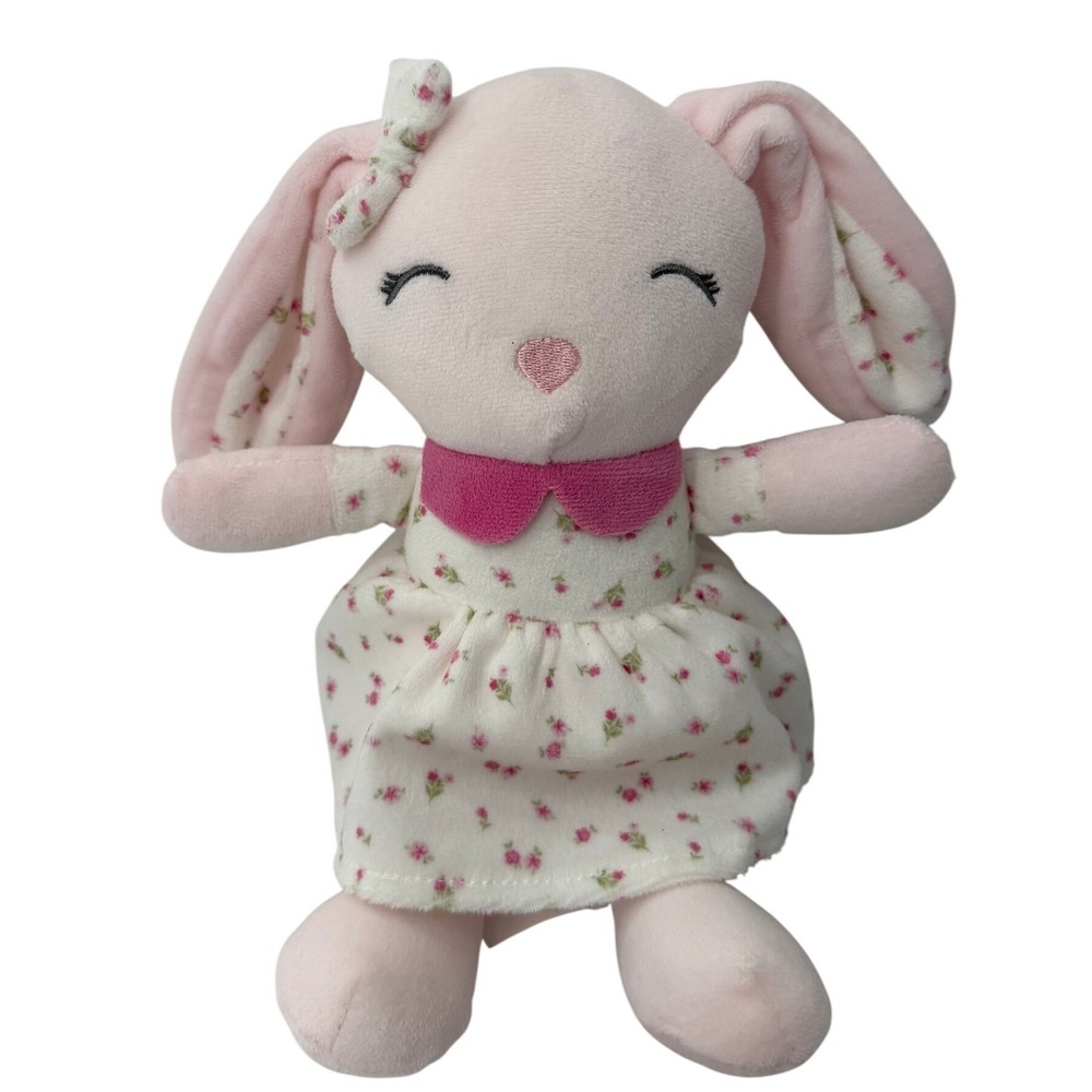 Chickpea Plush Bunny Rabbit Doll Floral Dress Pink Bow Stuffed Animal Toy 13 in